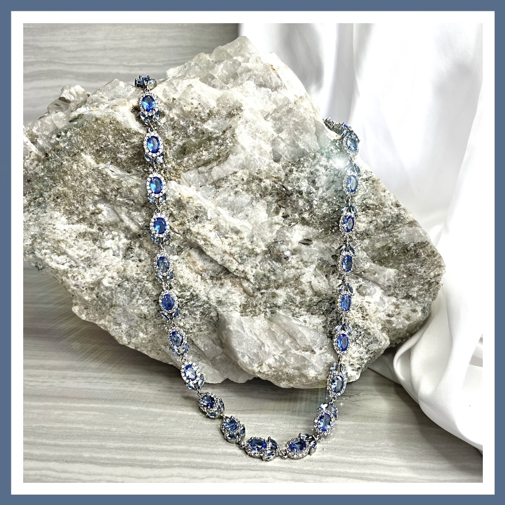 💙240CTTW+++TANZANITE/DIAMOND NECKLACE💙17-20"